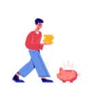 personnage ayant de l'argent dans les mains et l'emmenant vers une tirelire en forme de cochon